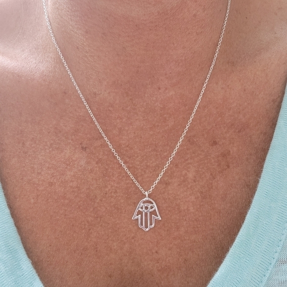 Silver Hamsa Dainty Necklace - Picture 1 of 5